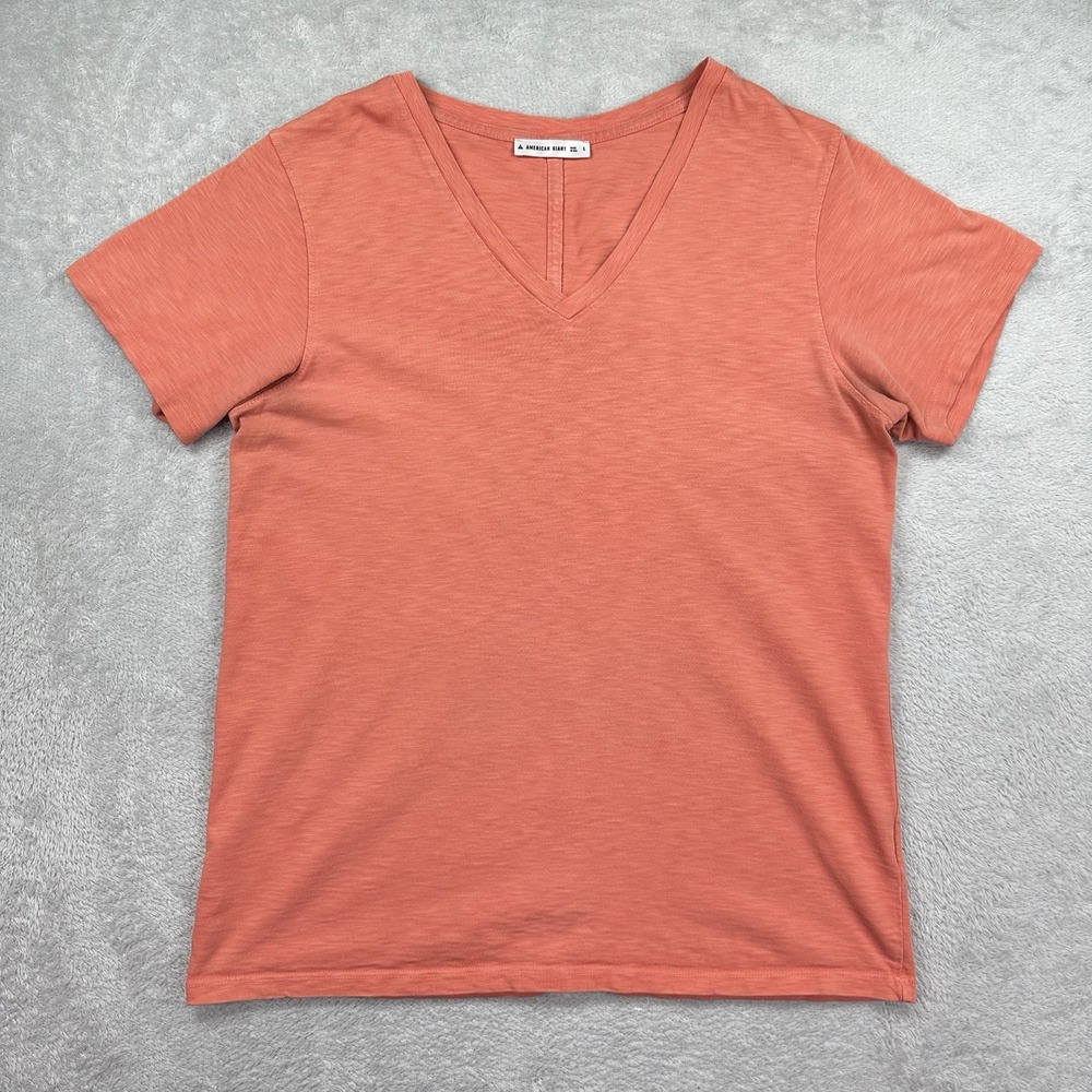 American Giant Shirt Mens Large Orange  V Neck Tee Supima Cotton Outdoor Casual